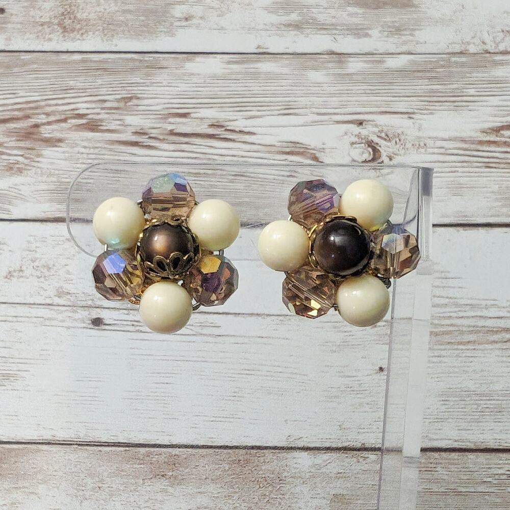 Vintage Clip On Earrings Cream & Other Colors Cluster